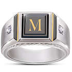 Man of Distinction Onxy Initial Ring with Diamond Accents