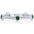 Round Emerald Green Cubic Zirconia Sterling Silver Rope Ring
