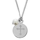 Personalized Pearl and Sterling Silver Cross Charm Necklace
