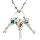 Mother's Sterling Silver 3 Birthstone Key Charms Necklace