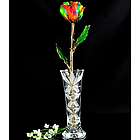 24K Gold Trimmed Aurora Rainbow Rose with Crystal Vase