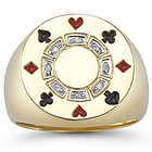 Diamond Poker Chip Ring in 14K Yellow Gold