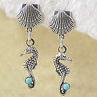 Seahorse Earrings with Turquoise Accents