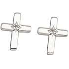 10mm Sterling Silver Cross Earrings with Diamond Accent