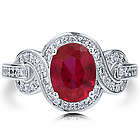 Oval Cut Ruby Cubic Zirconia Sterling Silver Fancy Cocktail Ring