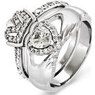 Sterling Silver Claddagh Engagement Ring Set