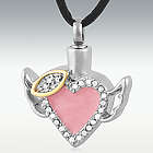 Engravable Pink Angel Heart Stainless Steel Cremation Necklace