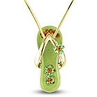 Peridot Green Flower Strap Flip Flop Necklace in Gold Plate