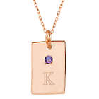 Birthstone with Engraveable Initial Petite Rose Gold Tag Pendant
