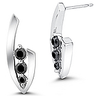 Black Diamond Three-Stone Earrings in 14K White Gold