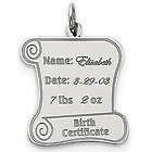 Personalized Sterling Silver Birth Certificate Pendant