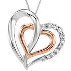 14K Rose Gold Accented Sterling Silver Diamond Heart Necklace