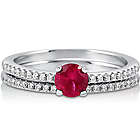 Red Cubic Zirconia Sterling Silver Bridal Ring Set