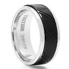 Black and White Tungsten Wedding Band with Groove Design