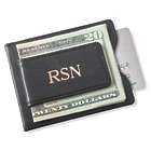 Personalized Leather Magnetic Wallet & Money Clip in Black