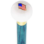 USA Flag White Round Knob Cane with Color Ash Shaft & Collar