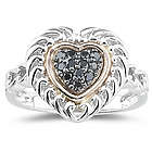 Silver and Pink Gold Black Diamond Heart Ring
