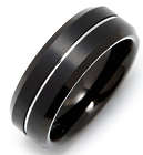 Men's Beveled Edge Matte Black Center Stripe Tungsten Ring