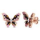 Rose Gold Flashed Silver CZ Butterfly Enamel Stud Earrings