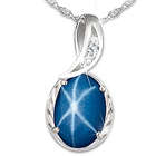 Created Star Sapphire Pendant with 3 White Topaz Stones