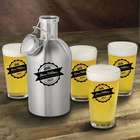 Personalized Bottle Top Stainless Steel Growler and Pint Glasses