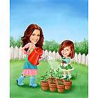 Gardening Together Caricature Print from Photos