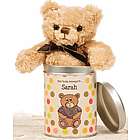 Teddy Bear in Personalized Dots Tin
