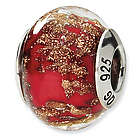 Red and Gold Murano Glass and Sterling Silver Bead