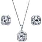 Art Deco Sterling Silver CZ Halo Necklace and Earrings Set