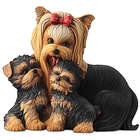 Yorkie Kisses Mama Dog and Puppies Sculpture