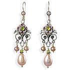Bohemian Pink Pearl and Enamel Chandelier Earrings