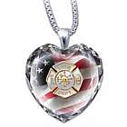 Firefighter Crystal Heart Pendant Necklace