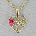 Goldtone Heart with Pink Rose Necklace
