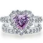 Sterling Silver Cubic Zirconia Lavender Heart Ring Set