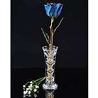24 Karat Gold Trimmed Blue Rose with Crystal Vase