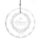 Personalized Etched Wreath Round Faceted Glass Ornament