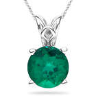 Round Lab-Made Emerald Scroll Solitaire Pendant in 14K White Gold