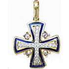 14K Gold Jerusalem Cross with White Diamonds and Blue Enamel