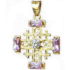 14K Gold Jerusalem Cross with Pink Zircon