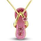 Powder Pink Flower Strap Flip Flop Necklace in Gold Plate
