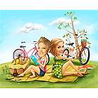 Lovely Picnic Girlfriends Caricature from Photos Print