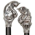 Sterling Silver Cat Walking Stick with Black Beechwood Shaft