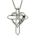 Four Birthstonetone Heart and Cross Sterling Silver Pendant