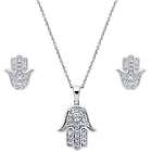 Hamsa Hand Sterling & Cubic Zirconia Necklace and Earrings Set
