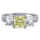 Sterling Silver Princess Canary Yellow CZ 3-Stone Ring