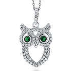 Sterling Silver Green Cubic Zirconia Owl Necklace