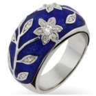 Royal Blue Enamel Ring with Vintage CZ Flower Design