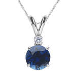 Diamond & Blue Sapphire Pendant in 18K White Gold