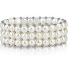 Three Line Button Freshwater Cultured Pearl Bracelet in Sterling