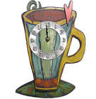 Coffee Cup Wall Clock in Carved Wood and Pewter
